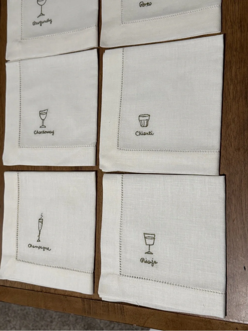Williams-Sonoma Cheese Cocktail Napkins Linen Cotton Green Embroidered